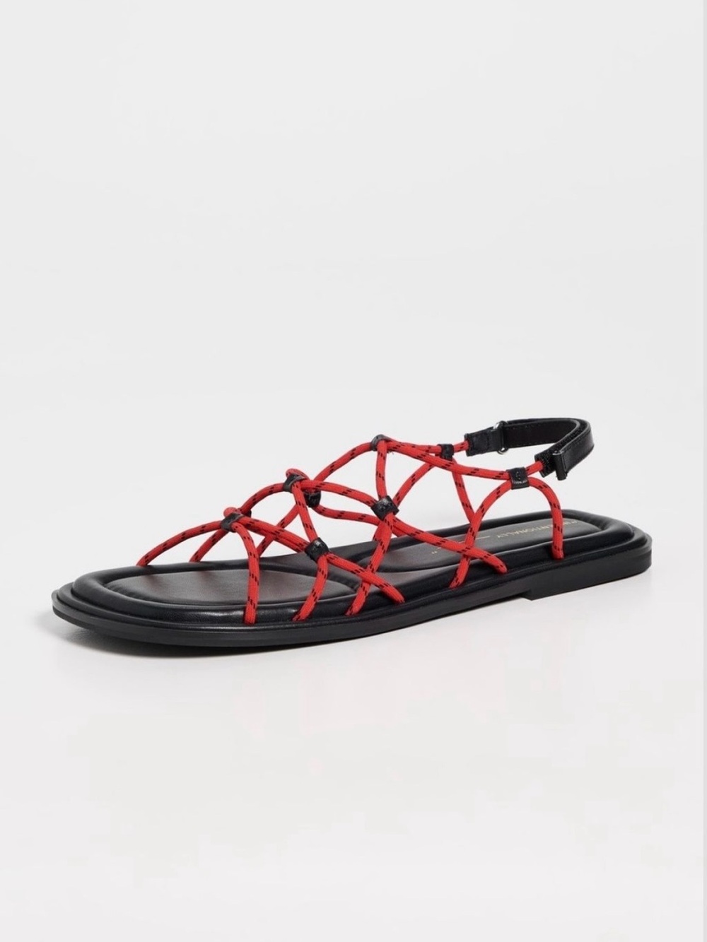 Intentionally Blank Lychee Leather & Nylon Sporty Sandals in Black & Red Size 6